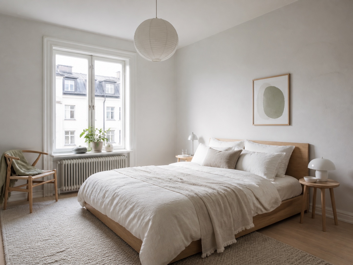 Photorealistic Scandinavian bedroom created as an AI interior design idea