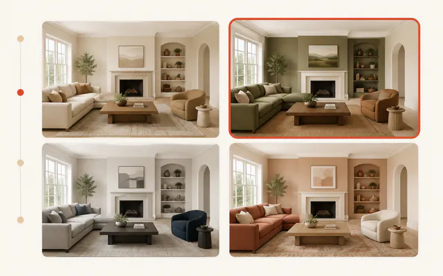 Real estate agent reviewing saved 3D room directions in Designs history